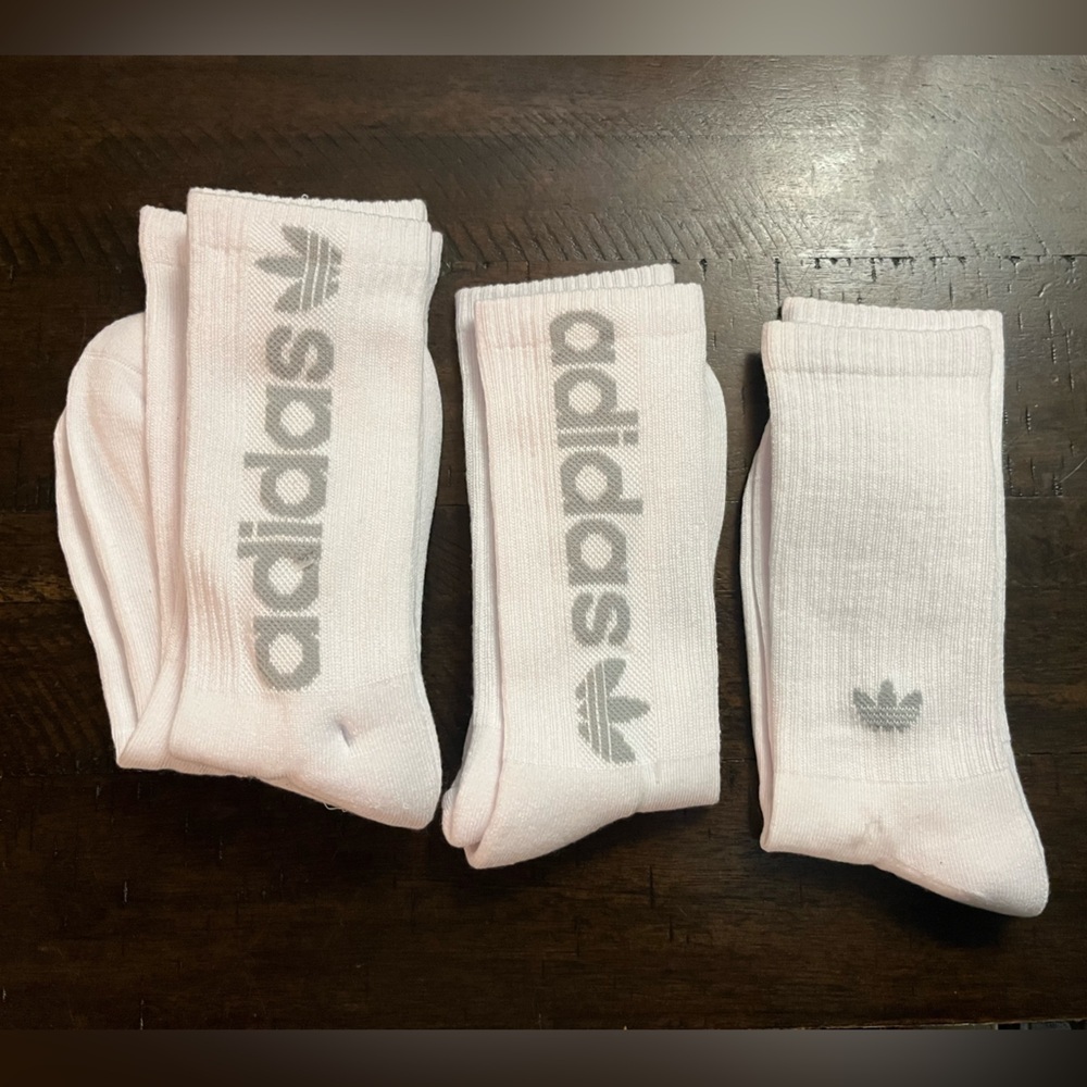 Adidas White and Gray Athletic Crew Socks